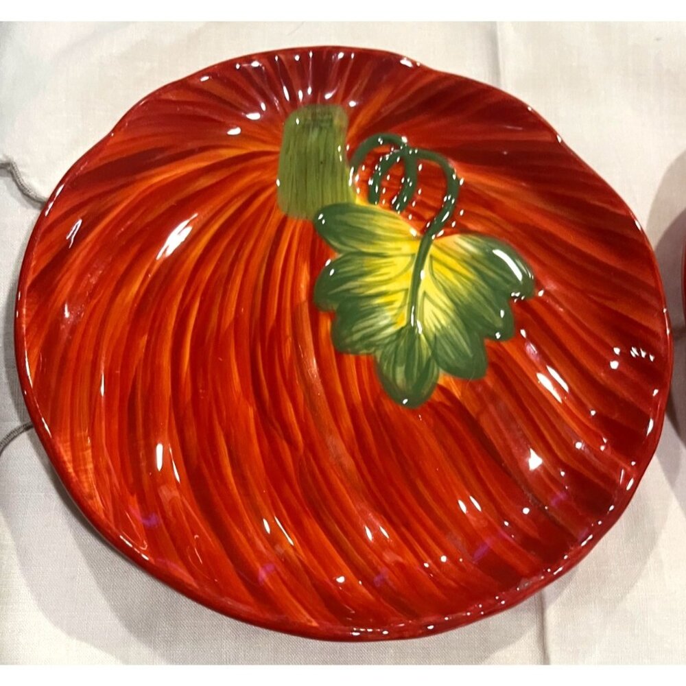 Celebrating Home Pumpkin Ceramic Plates Set Of 2 Hand-Painted Autumn Design